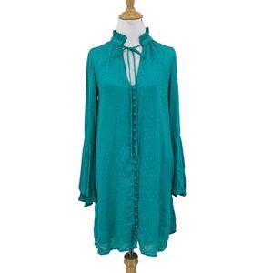 Chelsea & Violet Shirt Dress Womens XS Extra Small Swiss Dot Bell Sleeve Keyhole